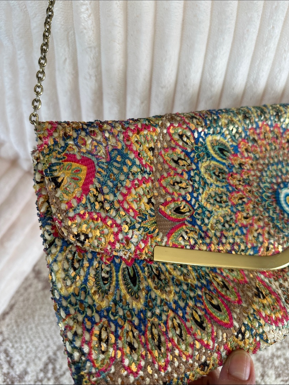 Vintage Jessica McClintock Sequin Evening Clutch Gold Chain statement bag - Picture 12 of 17
